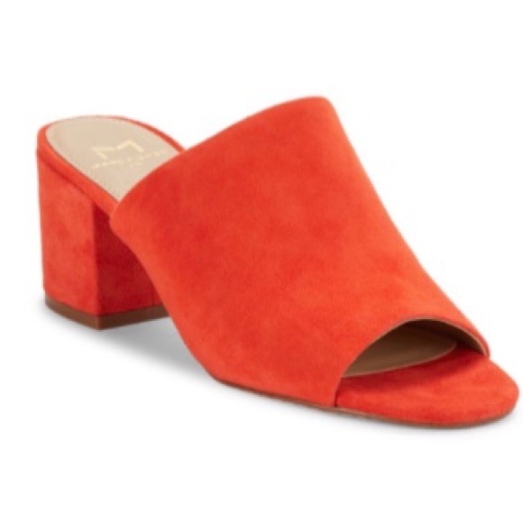 orange suede mules
